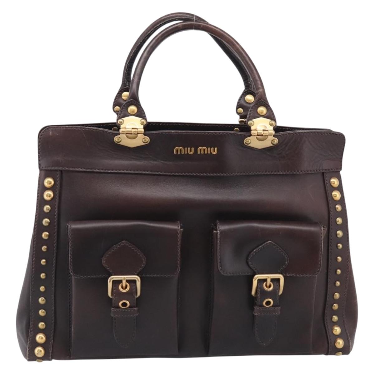 Miu Miu Hand Bag Leather Brown Gold Auth 212794A