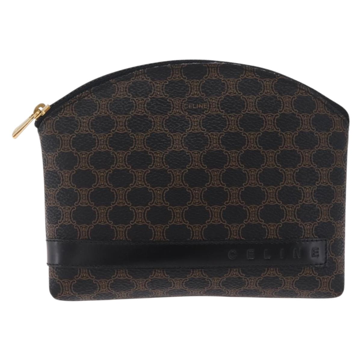 CELINE Macadam Pouch PVC Black Gold Auth 212802A