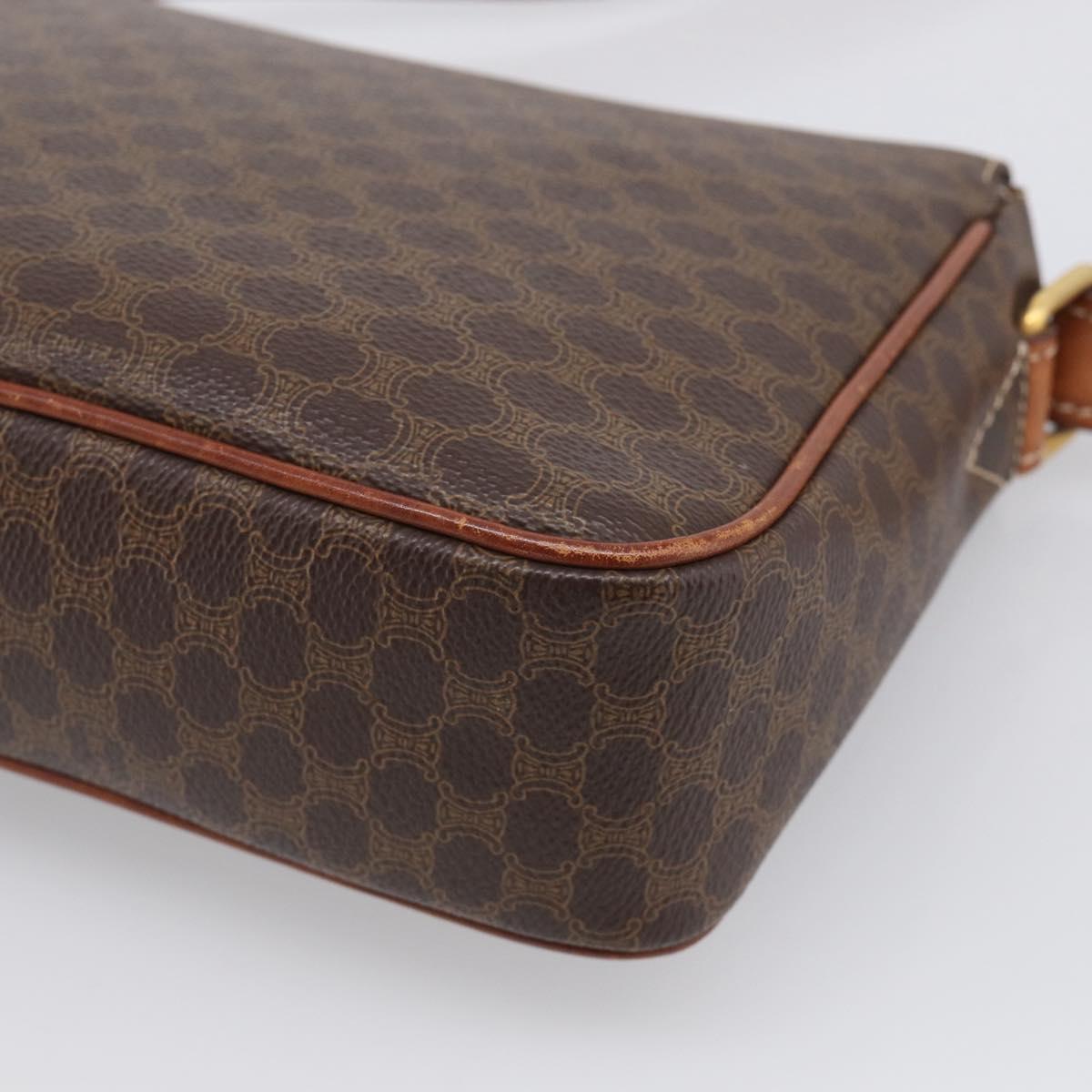 CELINE Macadam Canvas Shoulder Bag PVC Leather Brown Gold Auth 212935