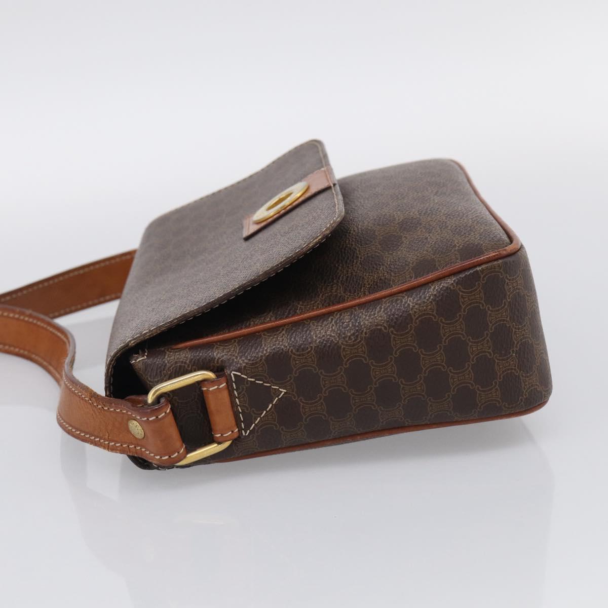 CELINE Macadam Canvas Shoulder Bag PVC Leather Brown Gold Auth 212935