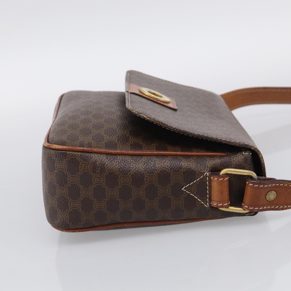 CELINE Macadam Canvas Shoulder Bag PVC Leather Brown Gold Auth 212935