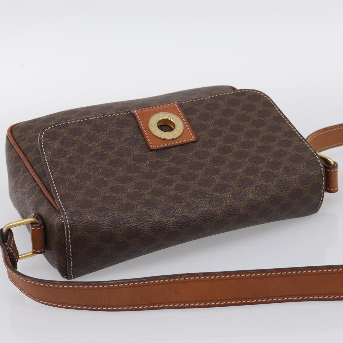 CELINE Macadam Canvas Shoulder Bag PVC Leather Brown Gold Auth 212935