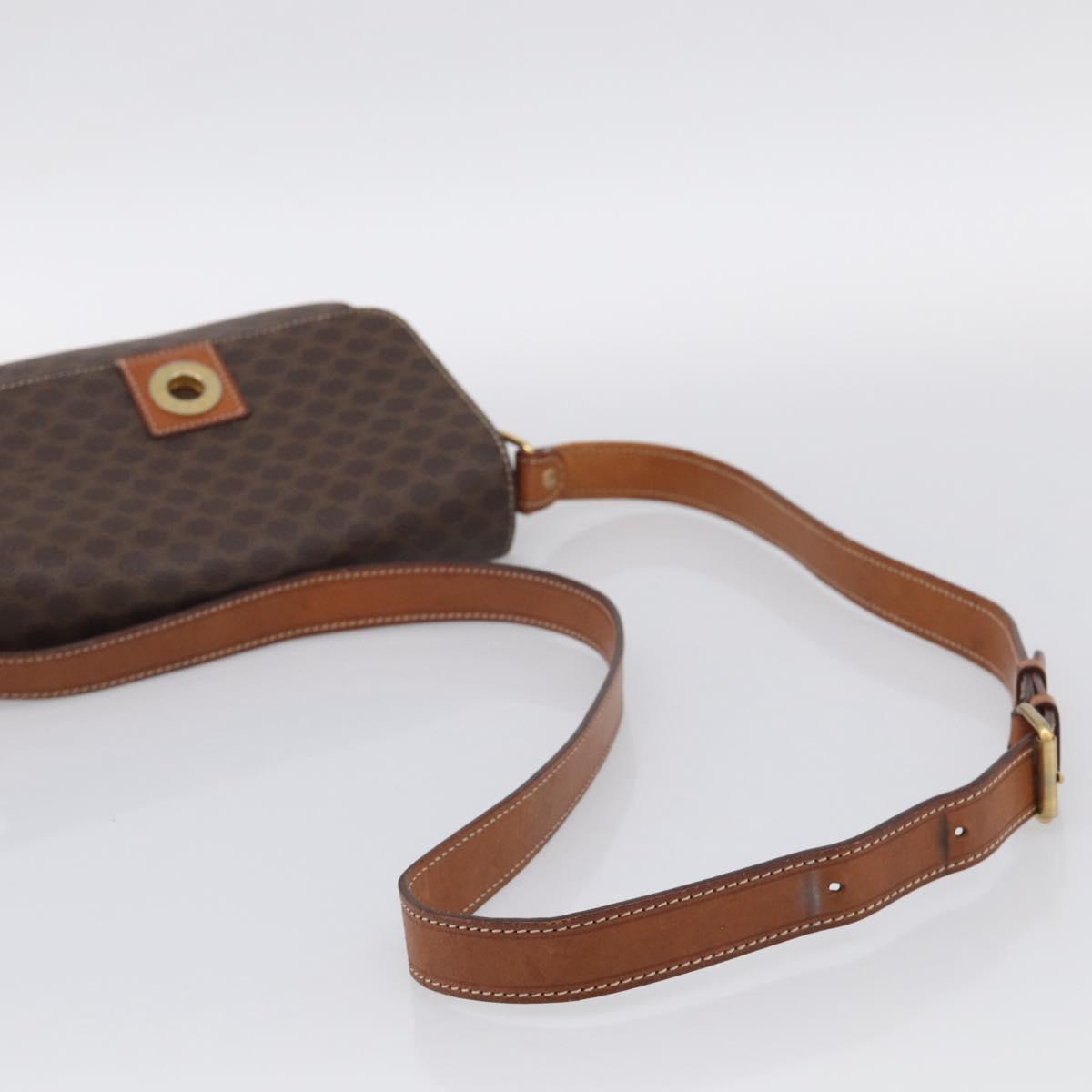 CELINE Macadam Canvas Shoulder Bag PVC Leather Brown Gold Auth 212935