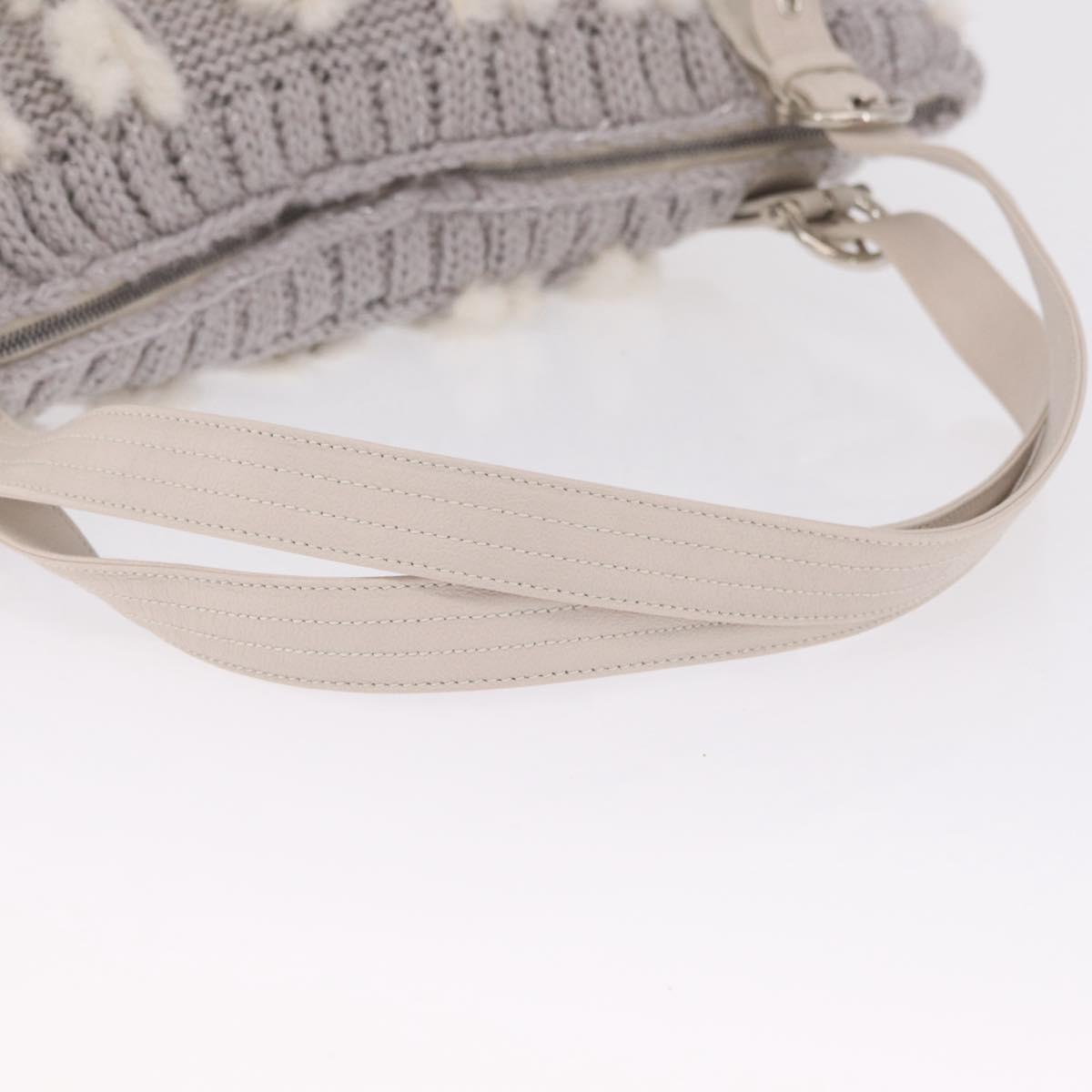 Salvatore Ferragamo Shoulder Bag Wool Knitted Fabrics Gray Silver Auth 212936V