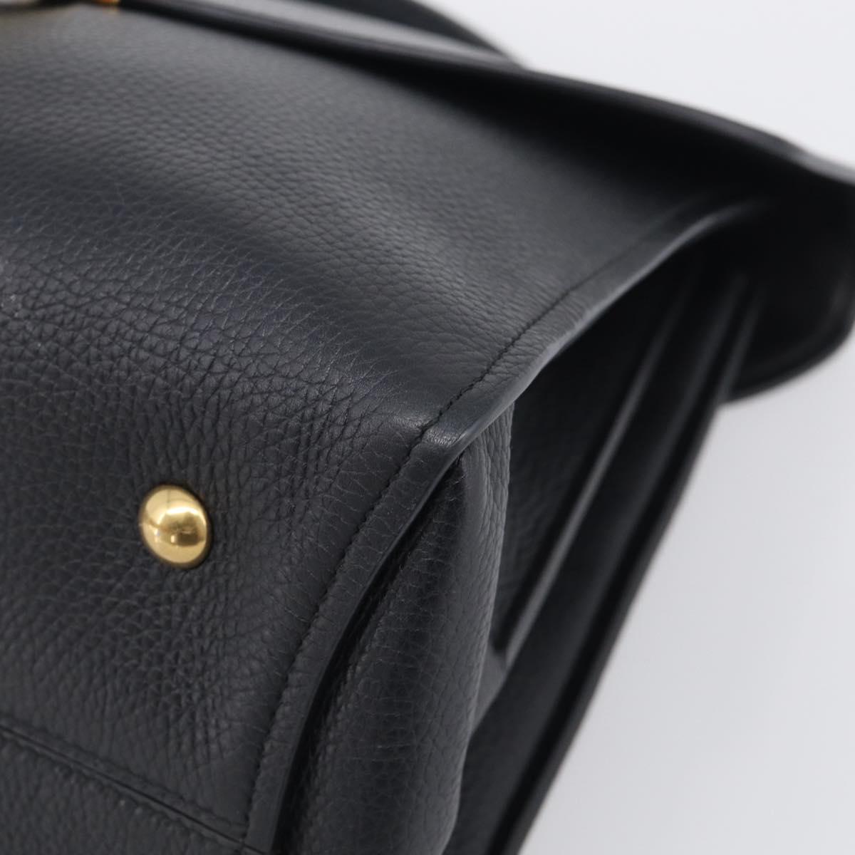 Salvatore Ferragamo Margot Hand Bag Leather 2way Black Gold Auth 212942V