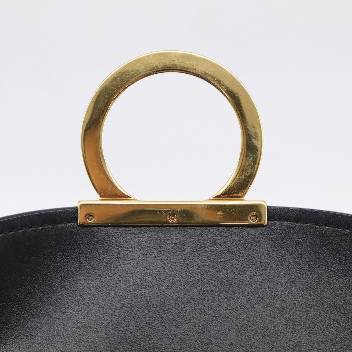 Salvatore Ferragamo Margot Hand Bag Leather 2way Black Gold Auth 212942V