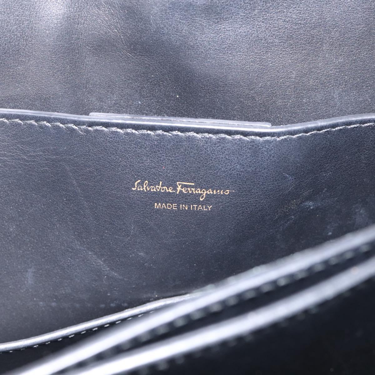Salvatore Ferragamo Margot Hand Bag Leather 2way Black Gold Auth 212942V