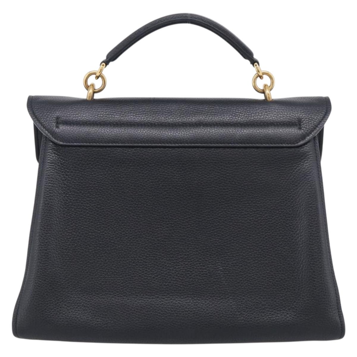 Salvatore Ferragamo Margot Hand Bag Leather 2way Black Gold Auth 212942V