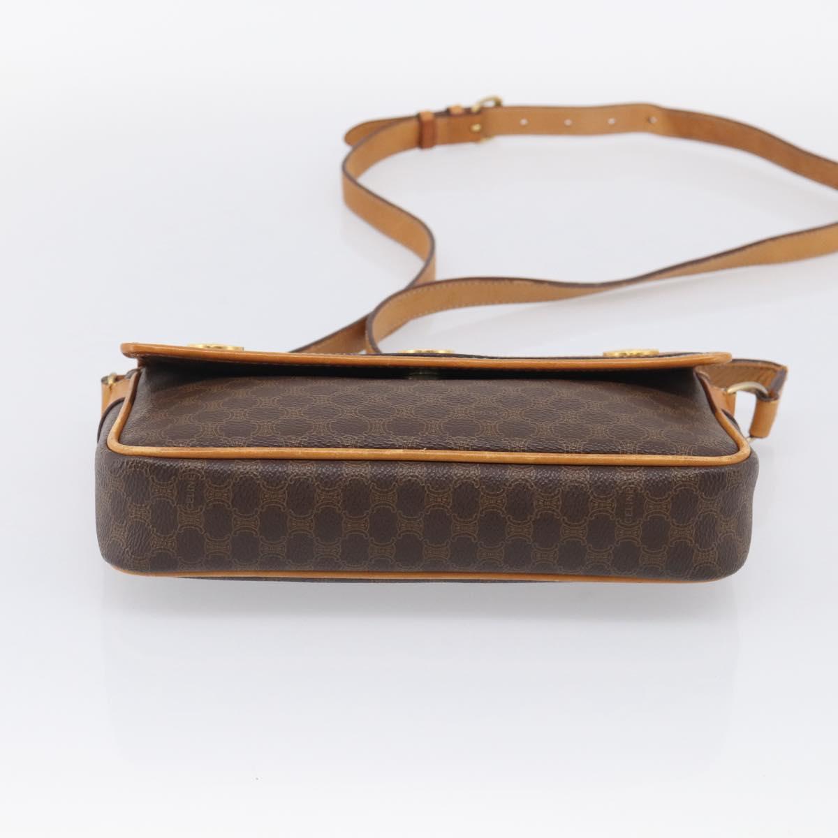 CELINE Macadam Canvas Shoulder Bag PVC Leather Brown Gold Auth 212943