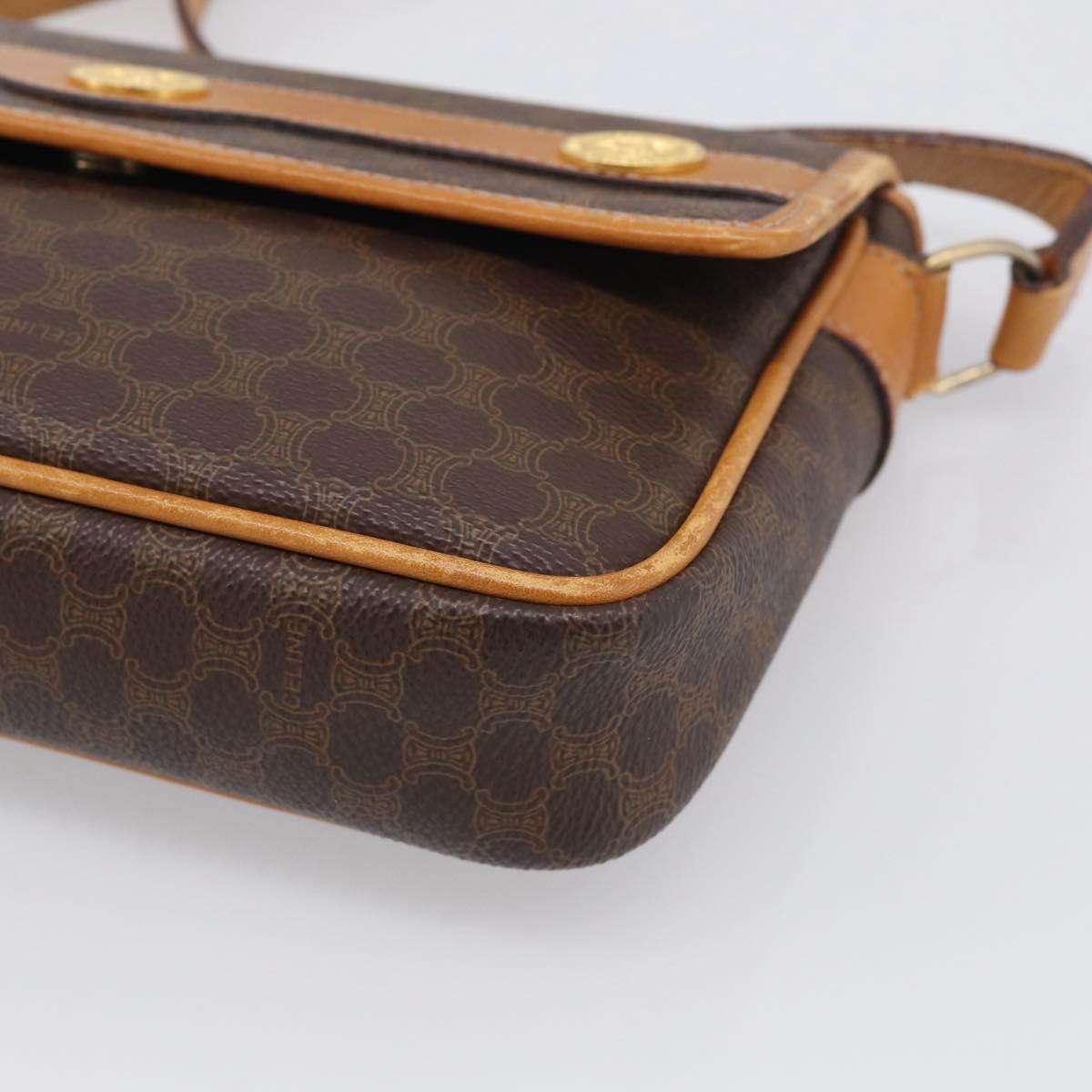 CELINE Macadam Canvas Shoulder Bag PVC Leather Brown Gold Auth 212943