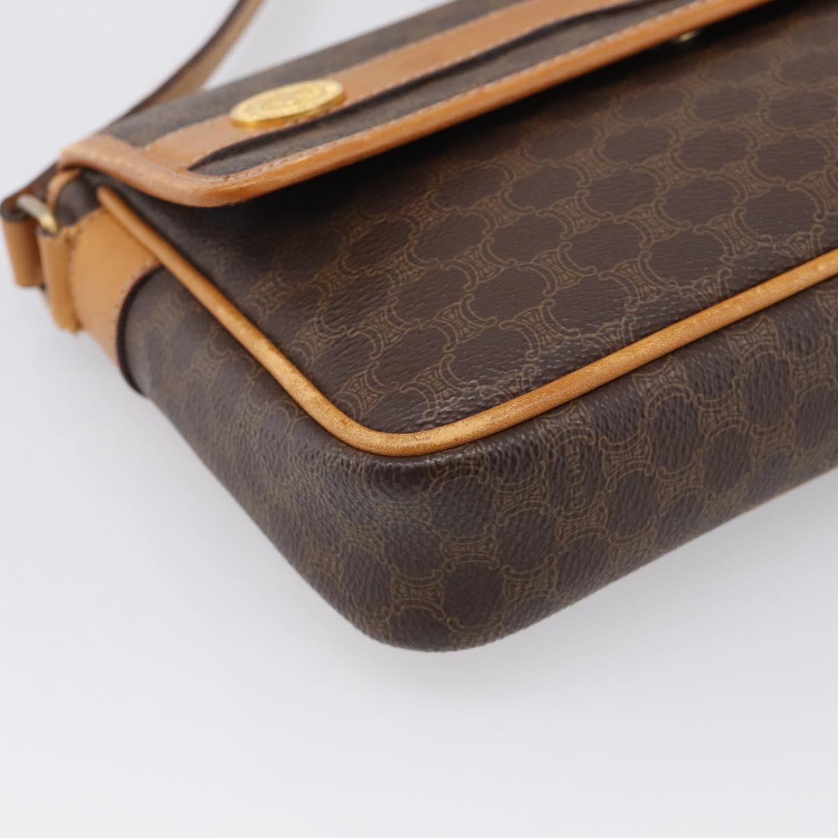 CELINE Macadam Canvas Shoulder Bag PVC Leather Brown Gold Auth 212943