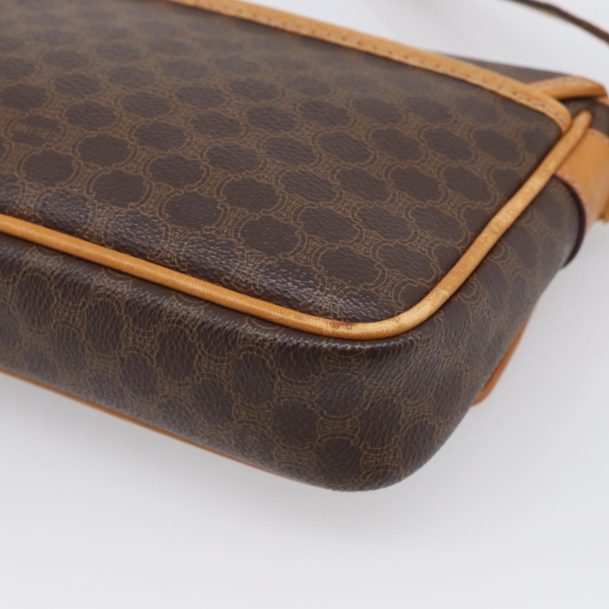 CELINE Macadam Canvas Shoulder Bag PVC Leather Brown Gold Auth 212943