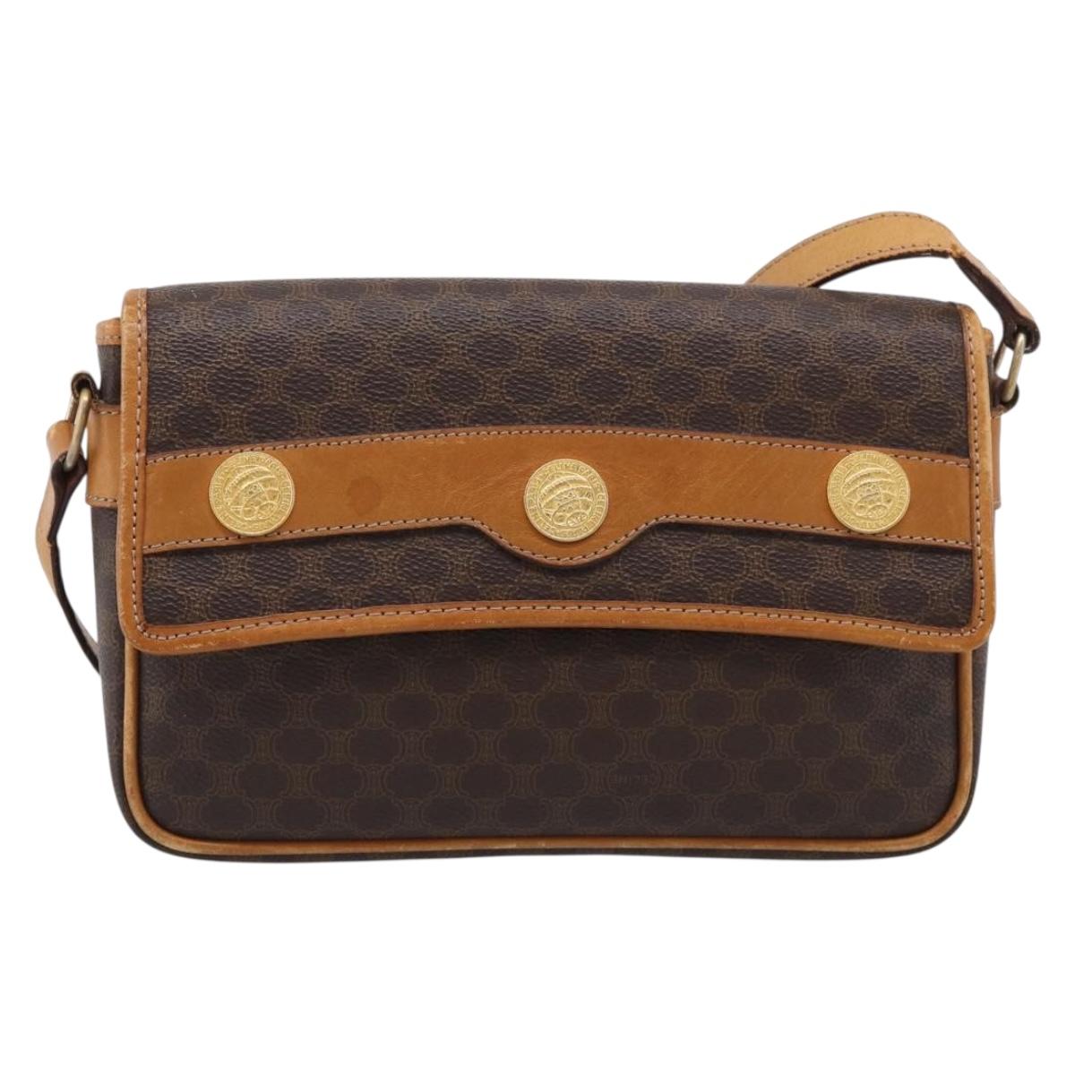 CELINE Macadam Canvas Shoulder Bag PVC Leather Brown Gold Auth 212943