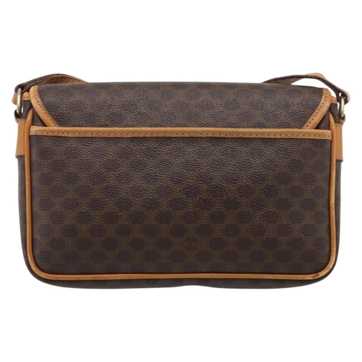 CELINE Macadam Canvas Shoulder Bag PVC Leather Brown Gold Auth 212943
