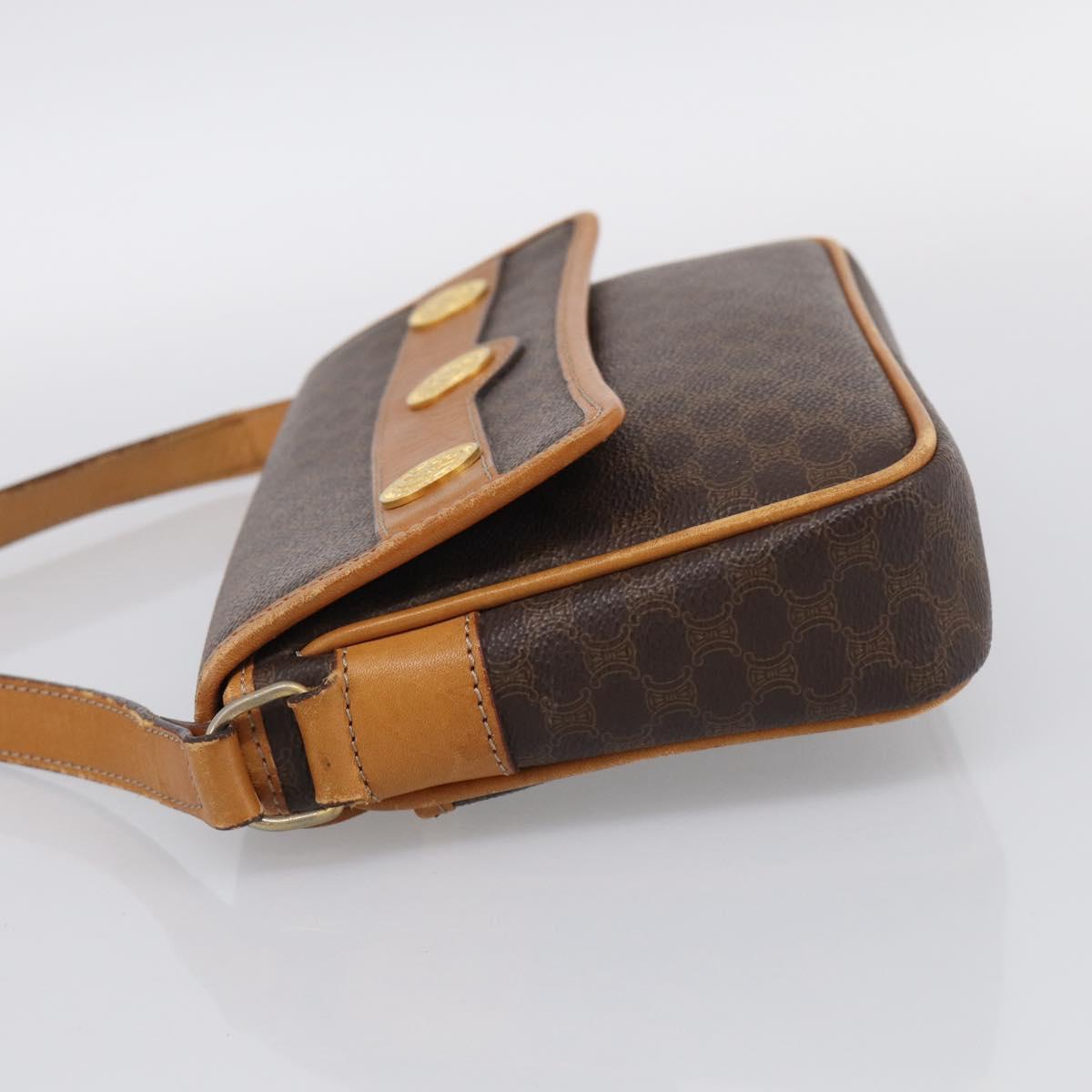 CELINE Macadam Canvas Shoulder Bag PVC Leather Brown Gold Auth 212943