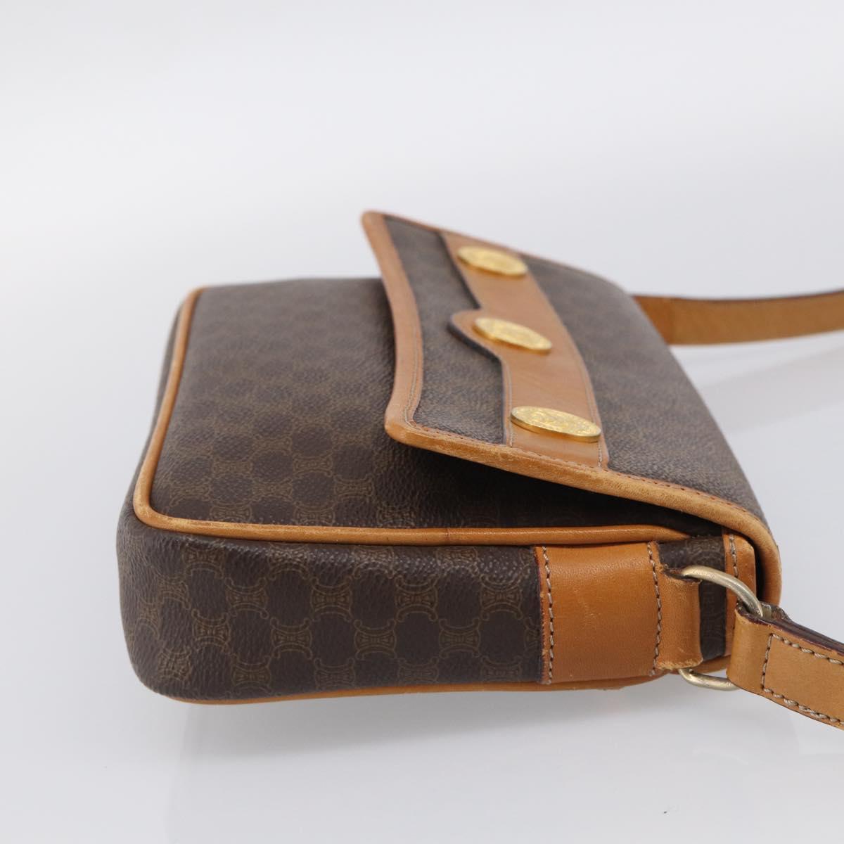 CELINE Macadam Canvas Shoulder Bag PVC Leather Brown Gold Auth 212943