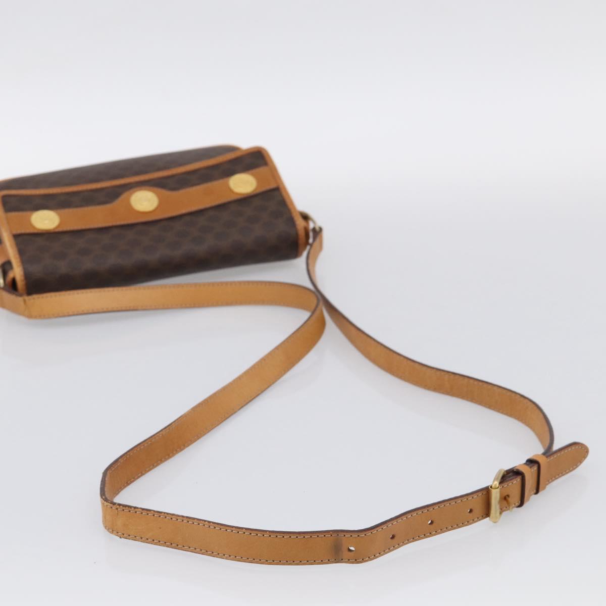 CELINE Macadam Canvas Shoulder Bag PVC Leather Brown Gold Auth 212943