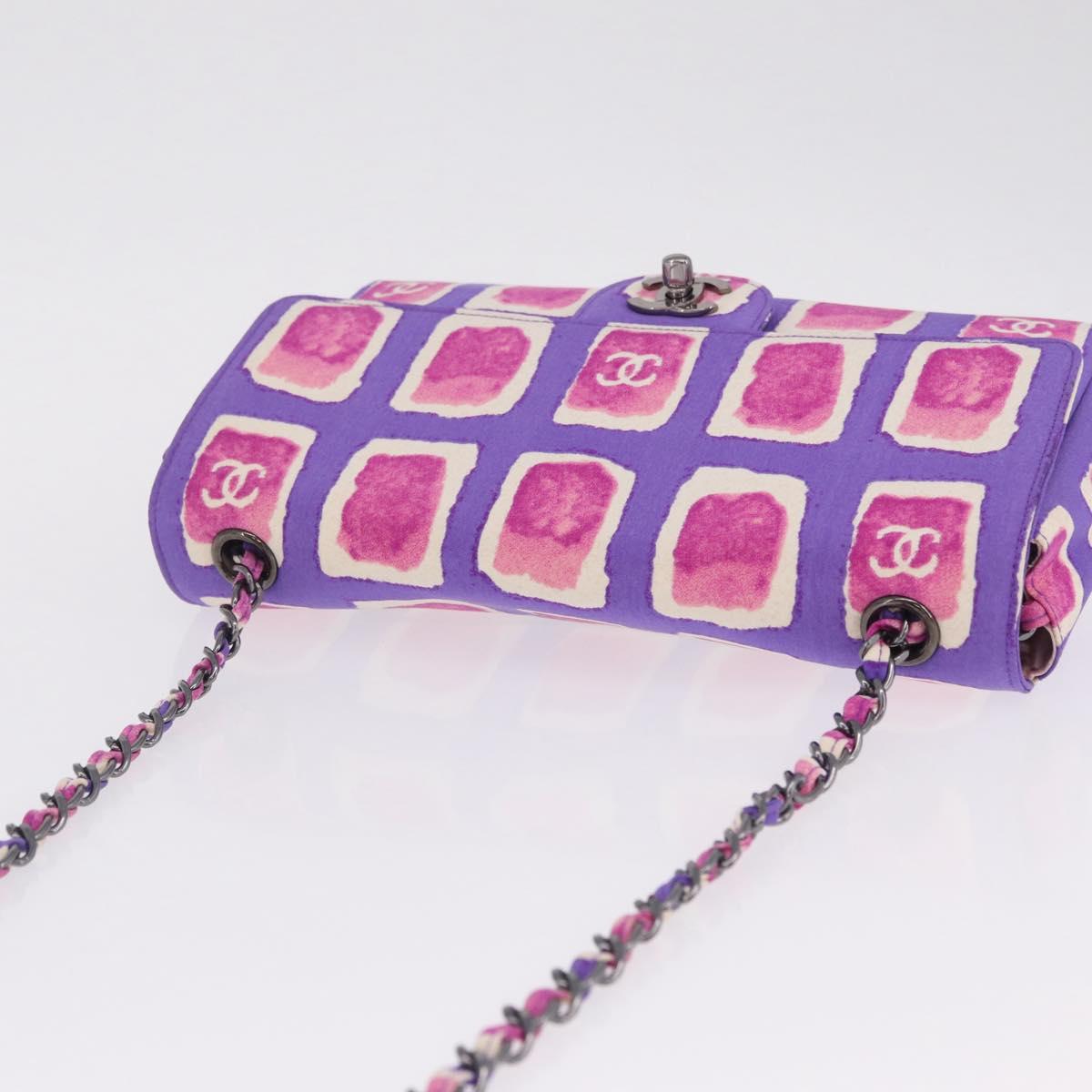 CHANEL Chain Shoulder Bag Satin Purple Gold CC Auth 212945SM