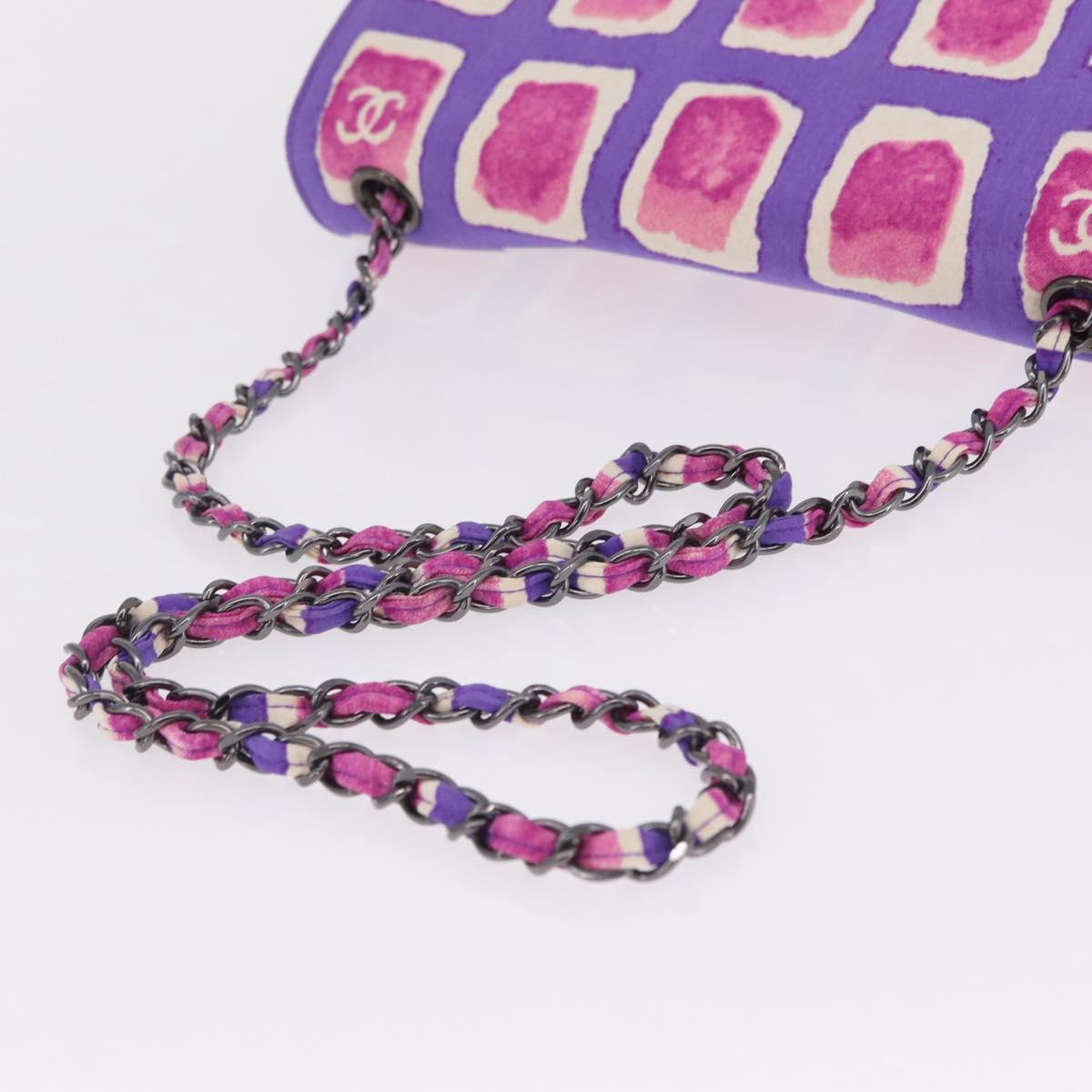 CHANEL Chain Shoulder Bag Satin Purple Gold CC Auth 212945SM