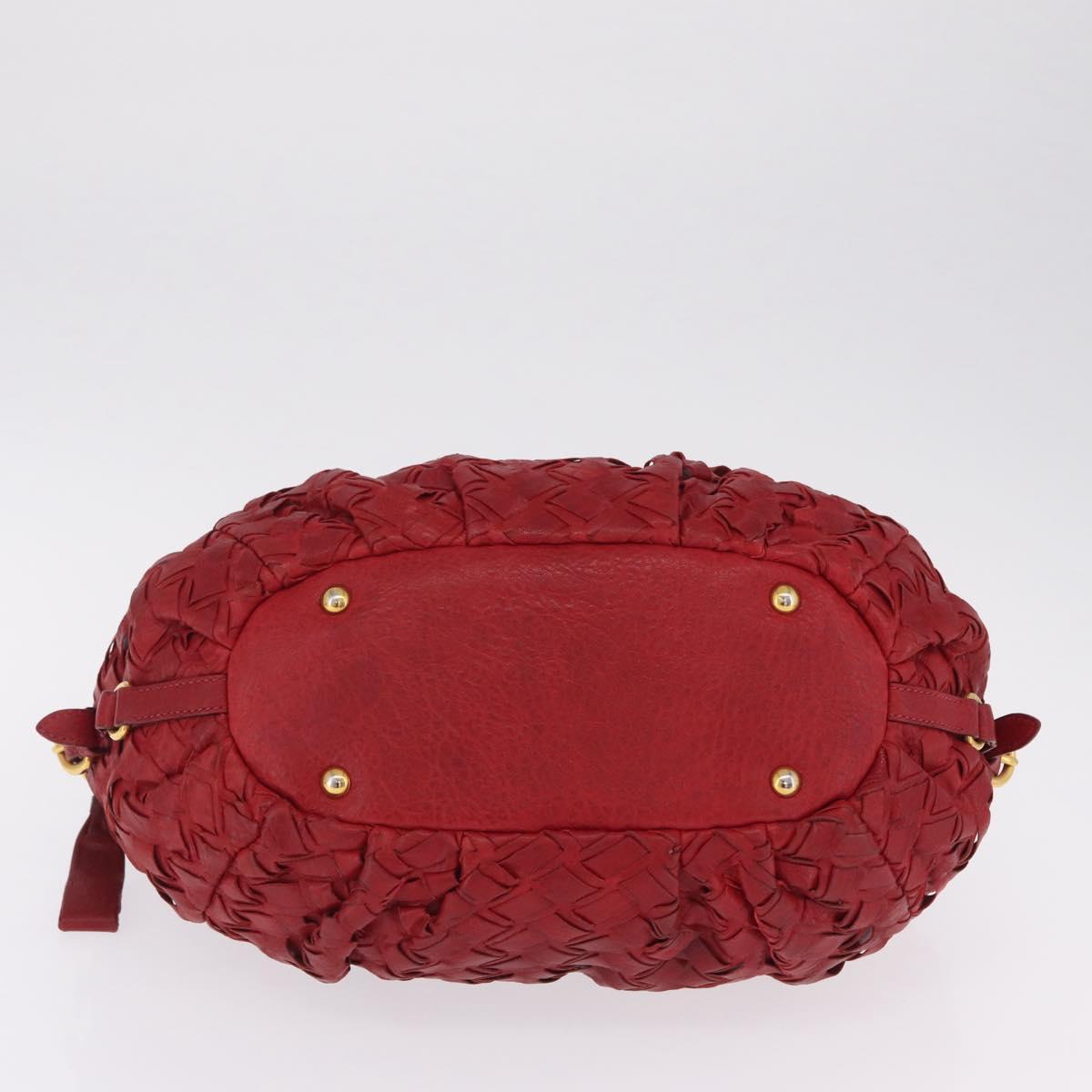 Miu Miu Hand Bag Leather Red Gold Auth 212947A
