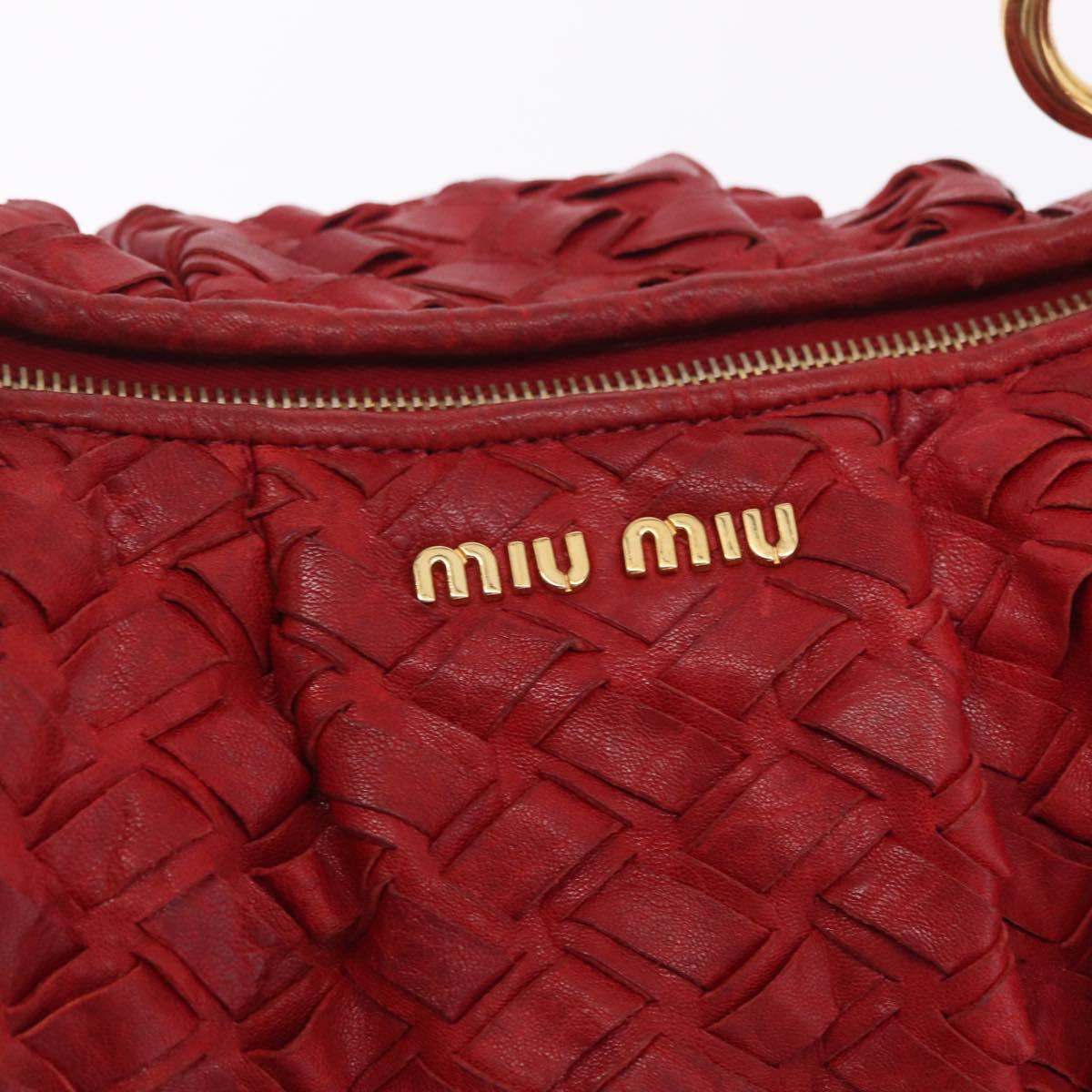 Miu Miu Hand Bag Leather Red Gold Auth 212947A