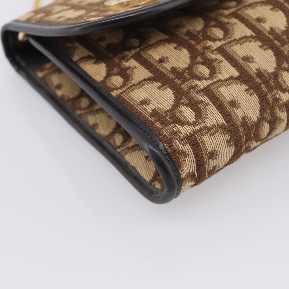 Christian Dior Trotter Canvas Chain Shoulder Bag Brown Gold Auth 212948