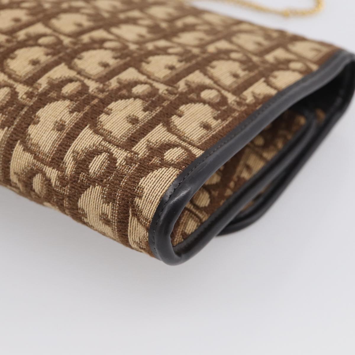 Christian Dior Trotter Canvas Chain Shoulder Bag Brown Gold Auth 212948