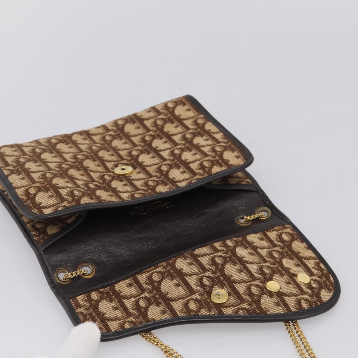 Christian Dior Trotter Canvas Chain Shoulder Bag Brown Gold Auth 212948