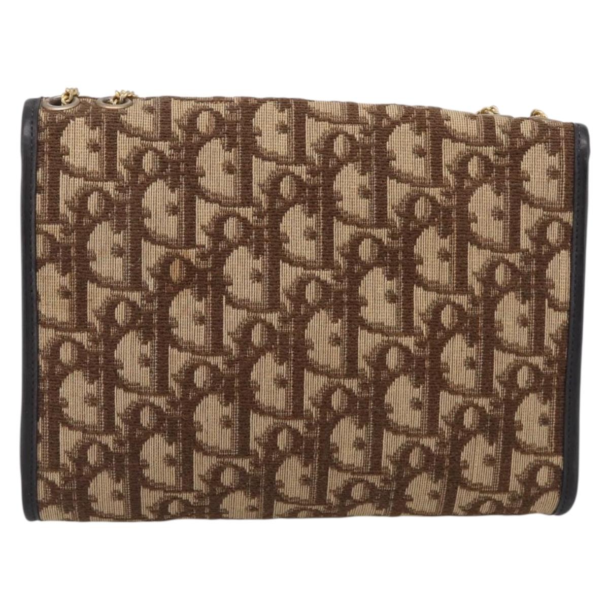 Christian Dior Trotter Canvas Chain Shoulder Bag Brown Gold Auth 212948