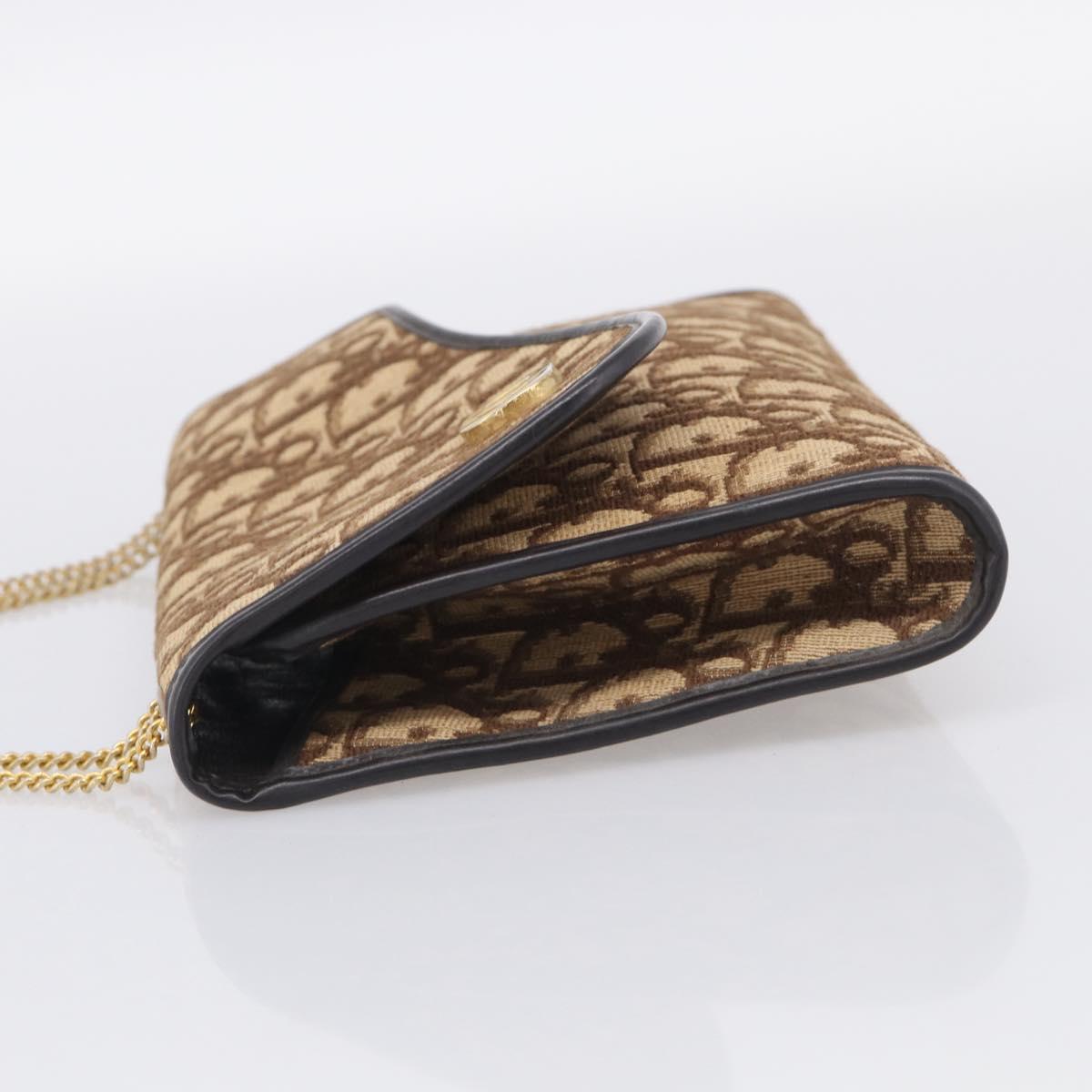 Christian Dior Trotter Canvas Chain Shoulder Bag Brown Gold Auth 212948