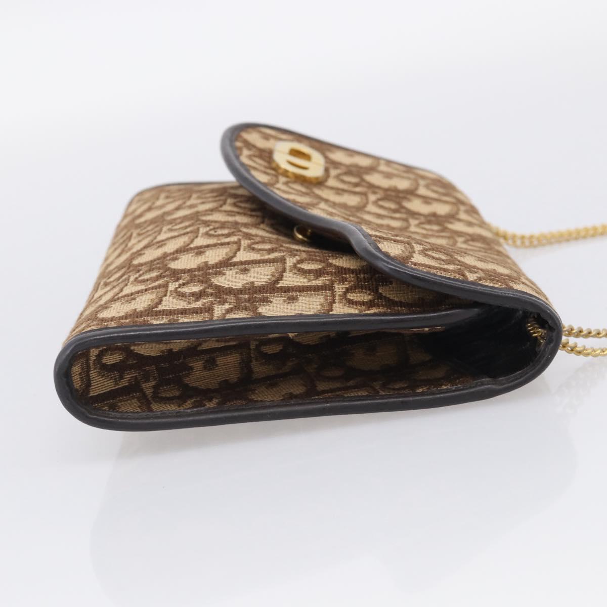 Christian Dior Trotter Canvas Chain Shoulder Bag Brown Gold Auth 212948