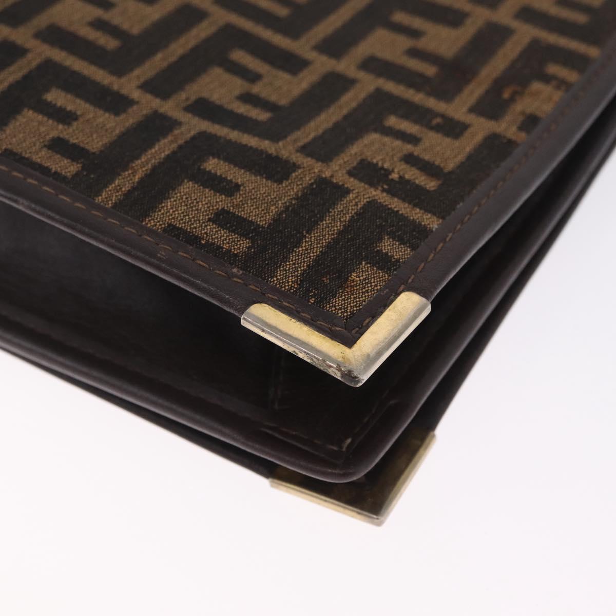 FENDI Zucca Canvas Shoulder Bag Brown Black Auth 212950