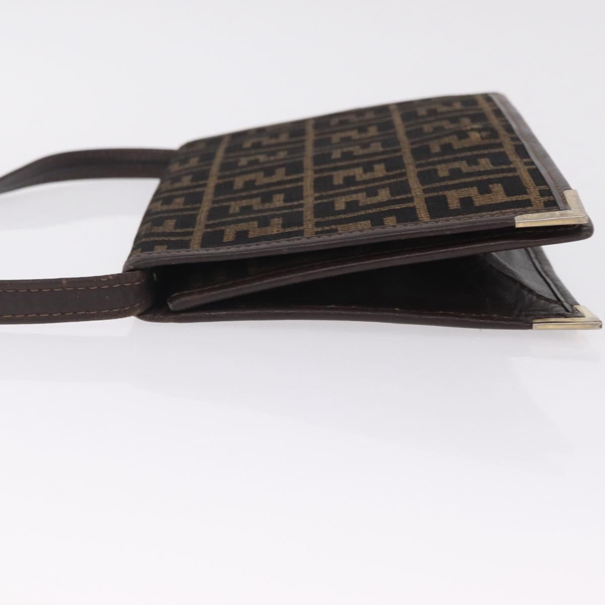 FENDI Zucca Canvas Shoulder Bag Brown Black Auth 212950