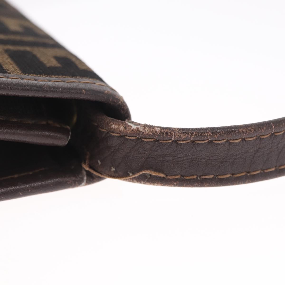 FENDI Zucca Canvas Shoulder Bag Brown Black Auth 212950