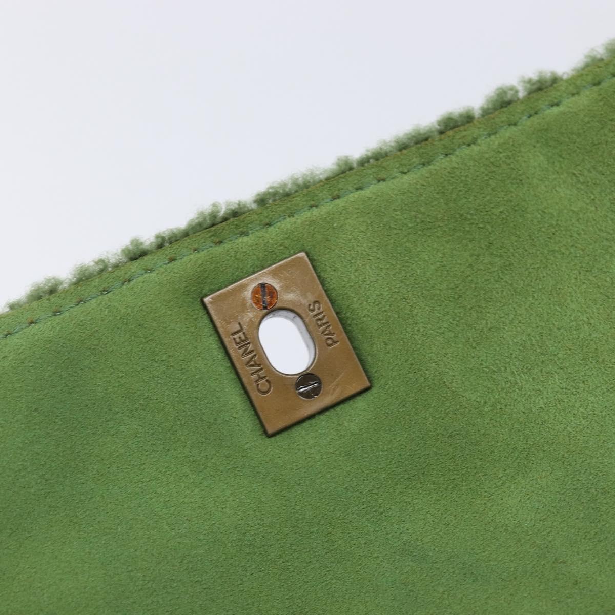 CHANEL Clutch Bag Mouton Green Silver CC Auth 212954V