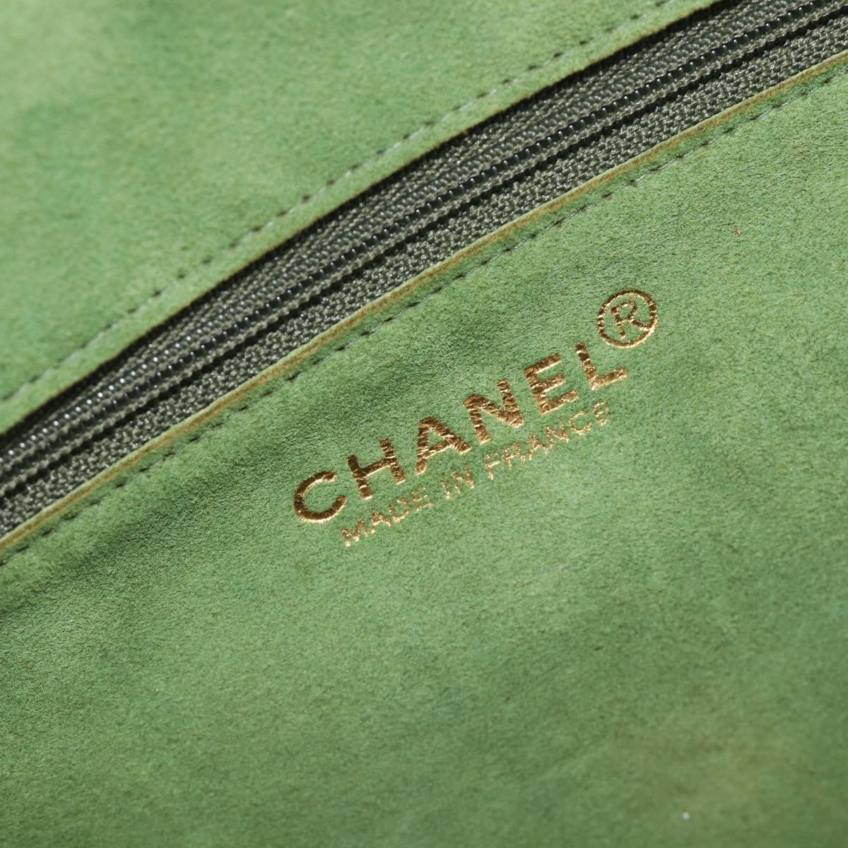 CHANEL Clutch Bag Mouton Green Silver CC Auth 212954V