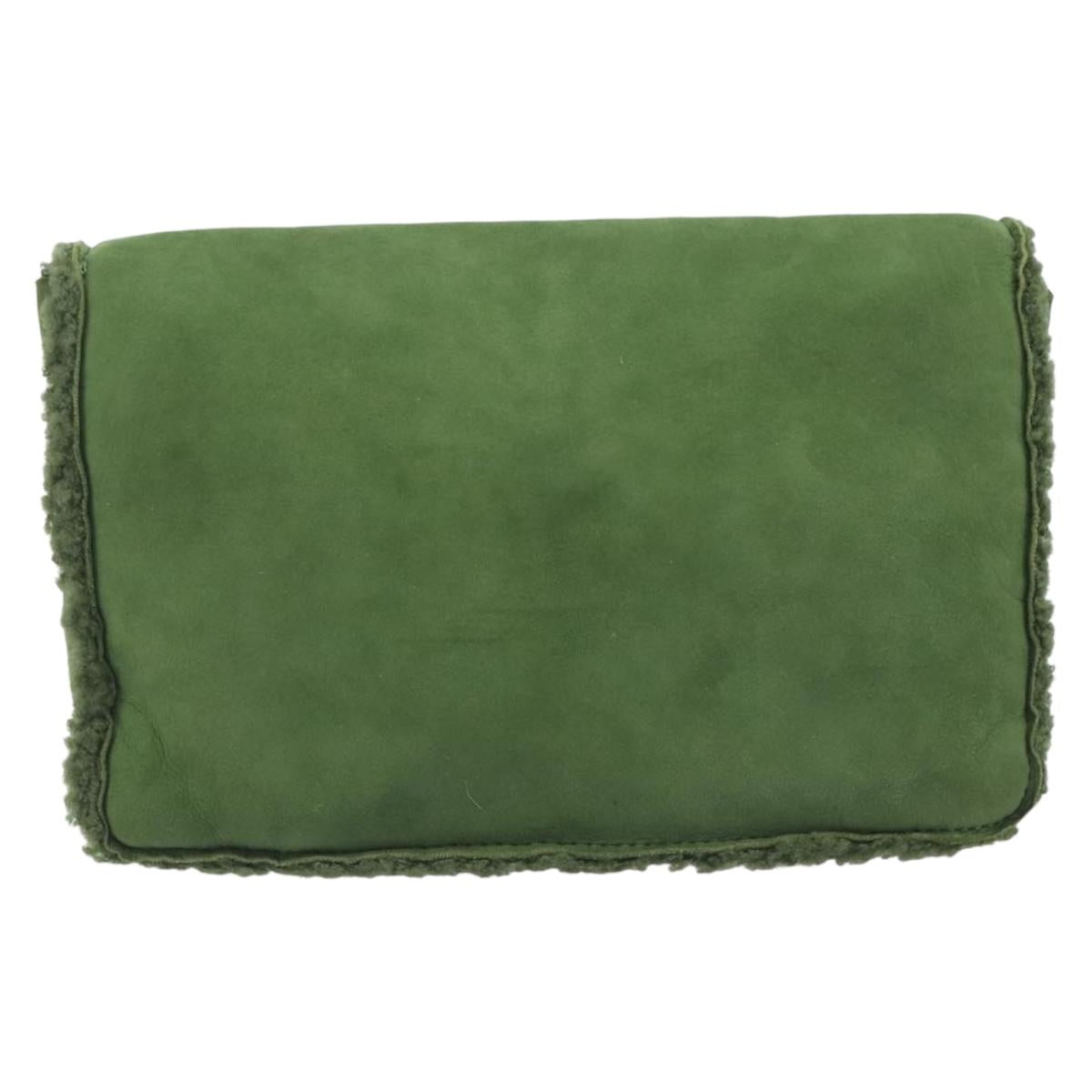 CHANEL Clutch Bag Mouton Green Silver CC Auth 212954V