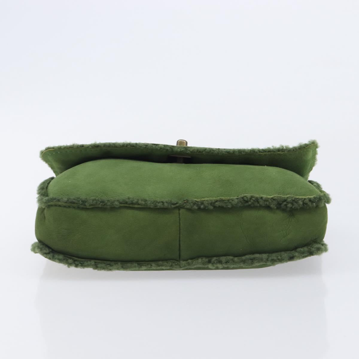 CHANEL Clutch Bag Mouton Green Silver CC Auth 212954V