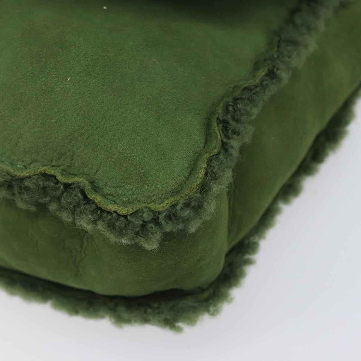 CHANEL Clutch Bag Mouton Green Silver CC Auth 212954V