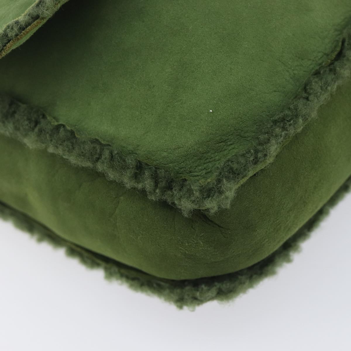 CHANEL Clutch Bag Mouton Green Silver CC Auth 212954V