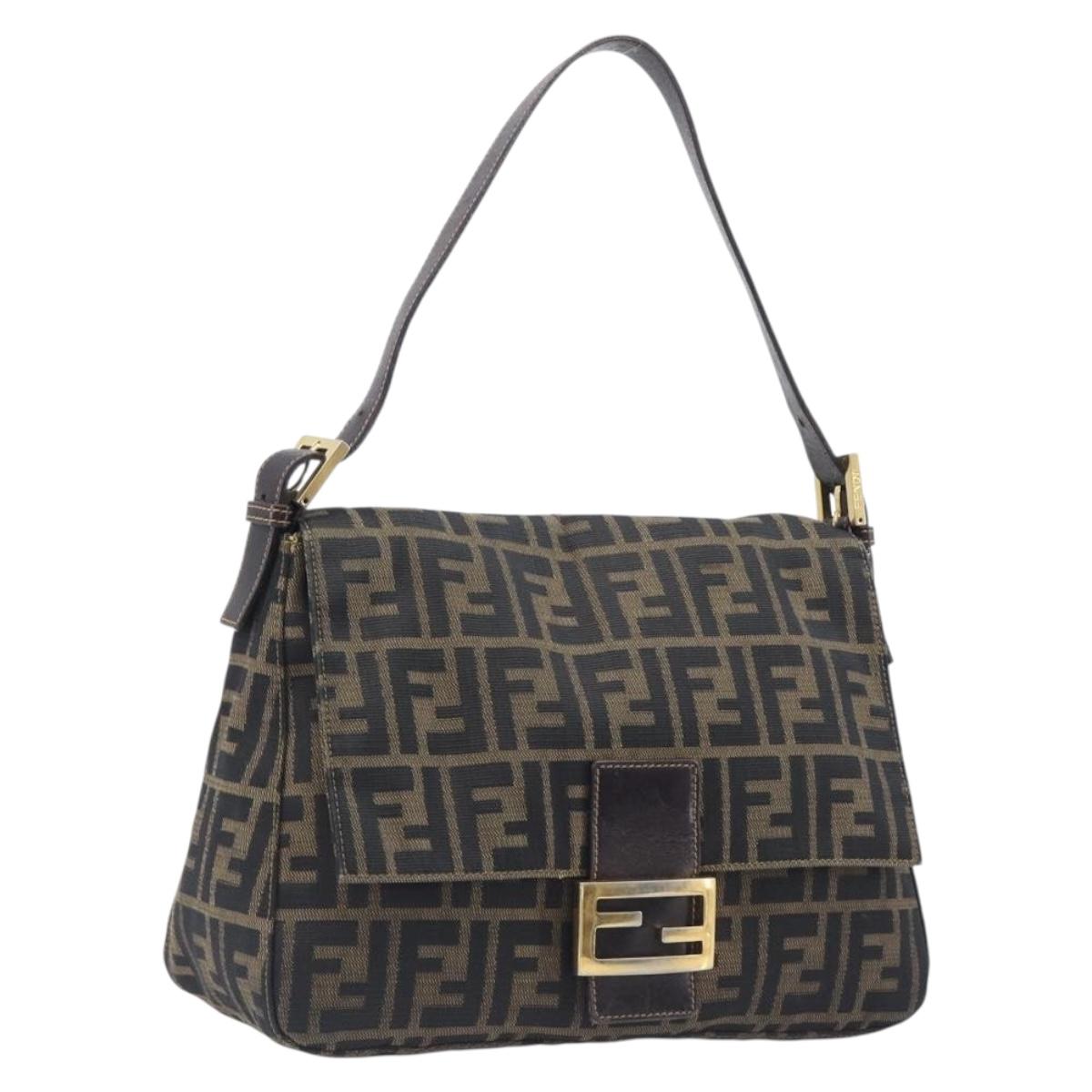 FENDI Zucca Canvas Mamma Baguette Shoulder Bag Brown Black Auth 212955A