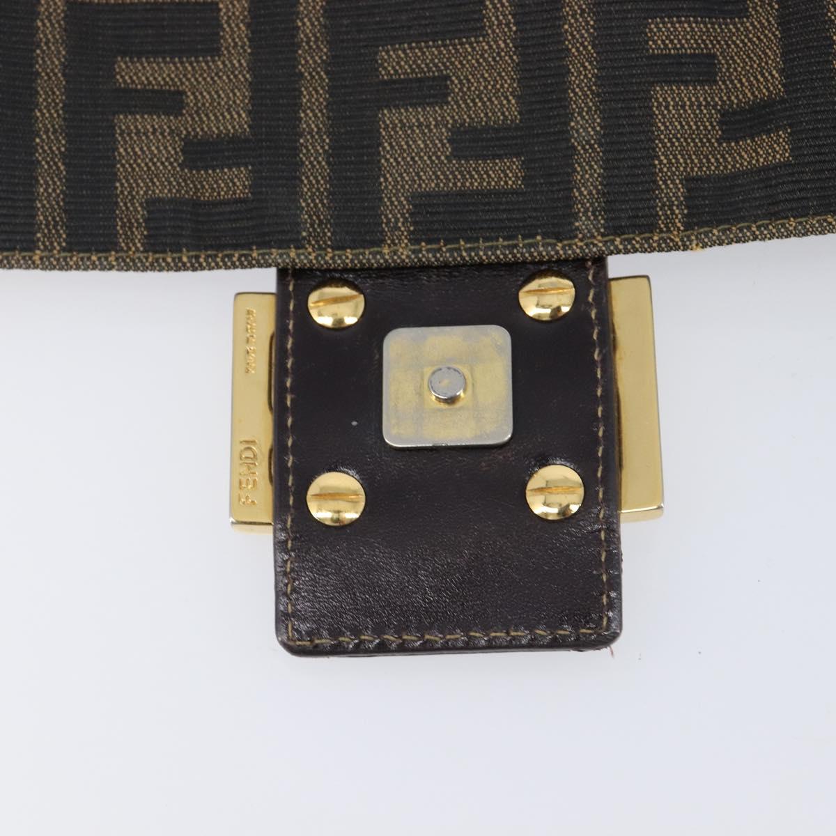 FENDI Zucca Canvas Mamma Baguette Shoulder Bag Brown Black Auth 212955A