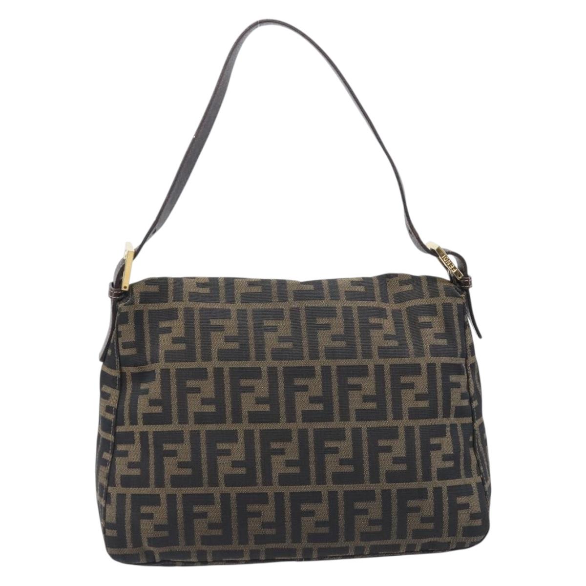 FENDI Zucca Canvas Mamma Baguette Shoulder Bag Brown Black Auth 212955A