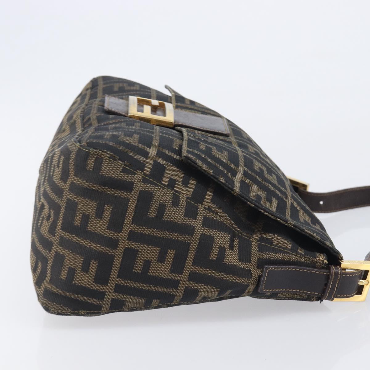 FENDI Zucca Canvas Mamma Baguette Shoulder Bag Brown Black Auth 212955A