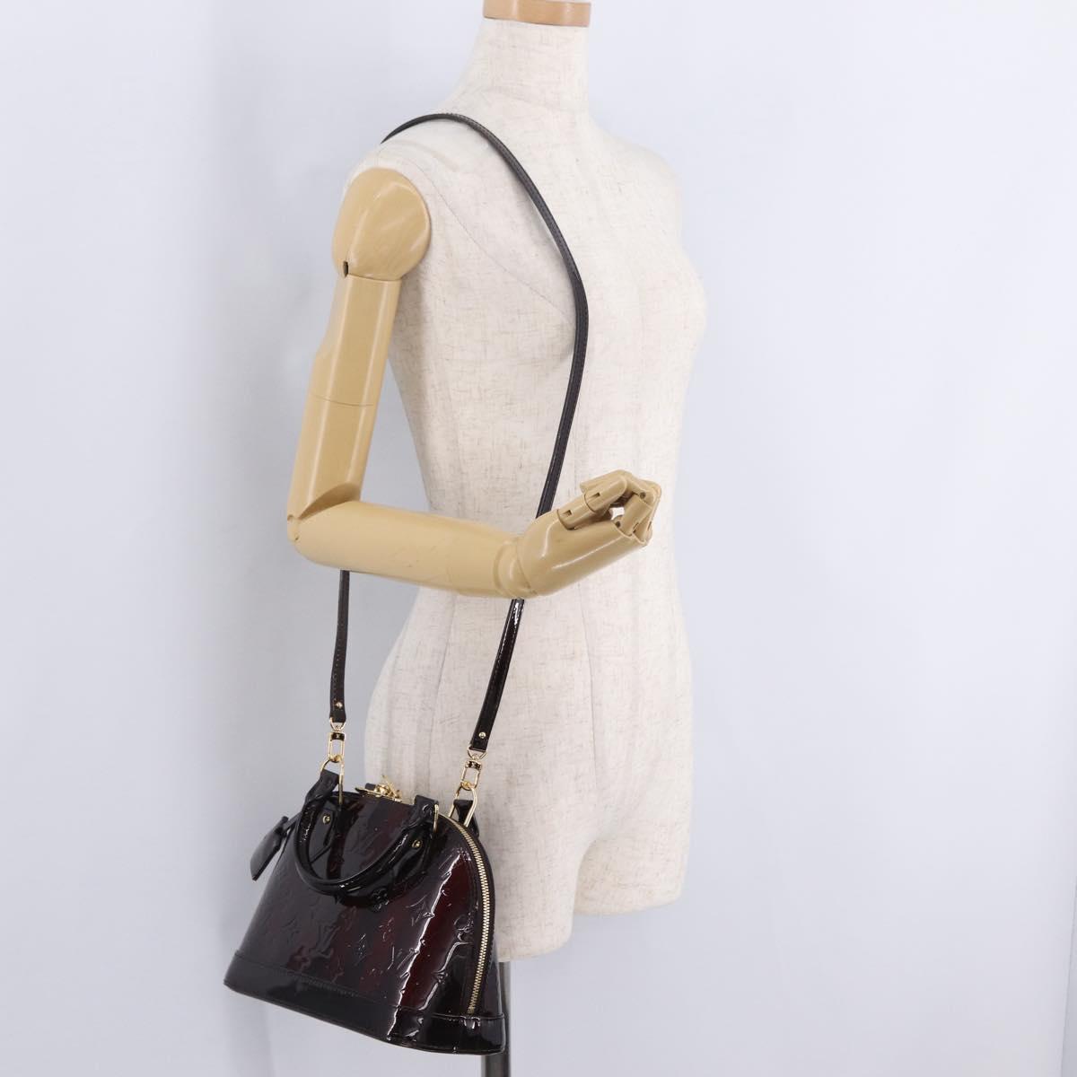 LOUIS VUITTON Monogram Vernis Rayure Alma BB Bag Amarante M91700 LV Auth 212966V