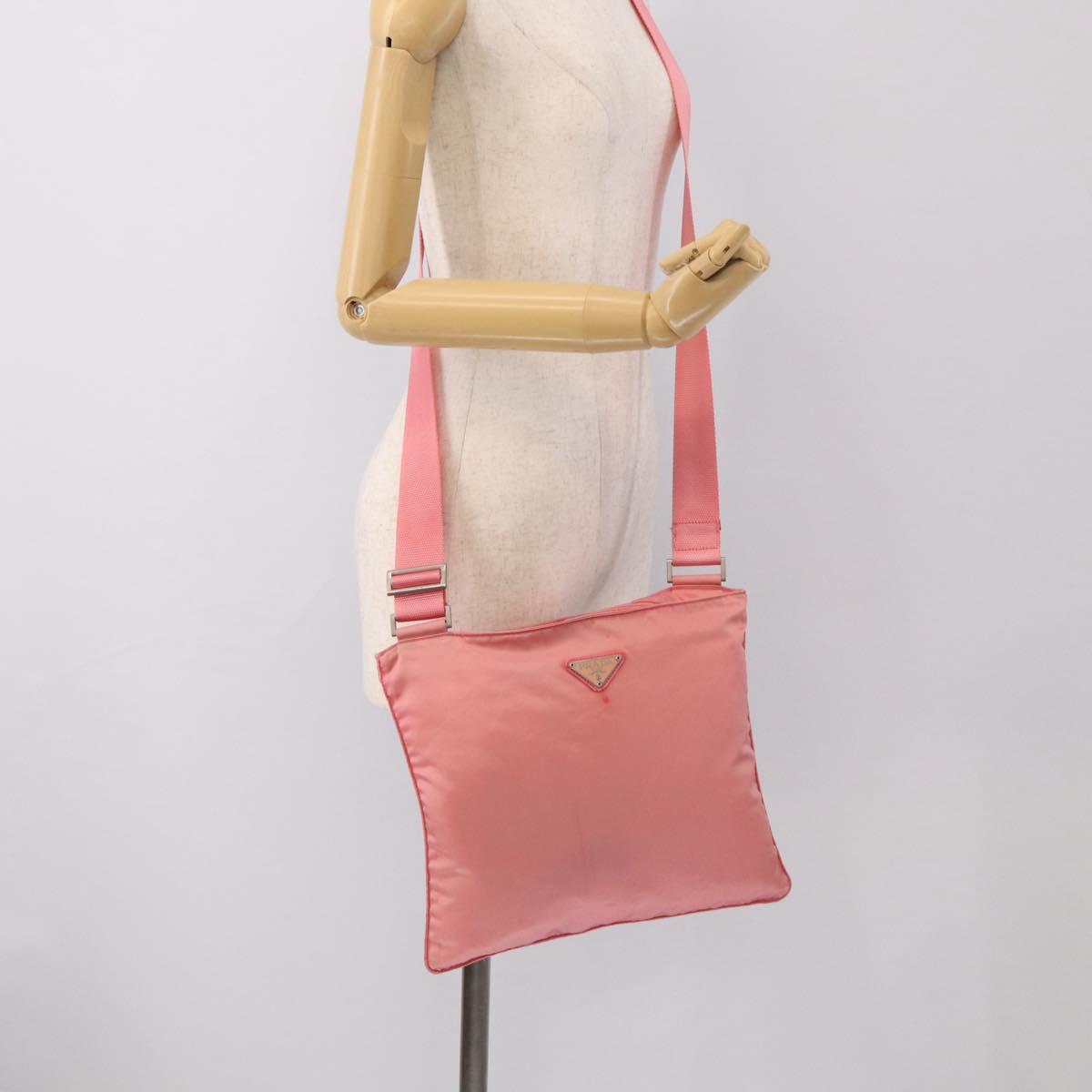 PRADA Shoulder Bag Nylon Pink Silver Auth 212970