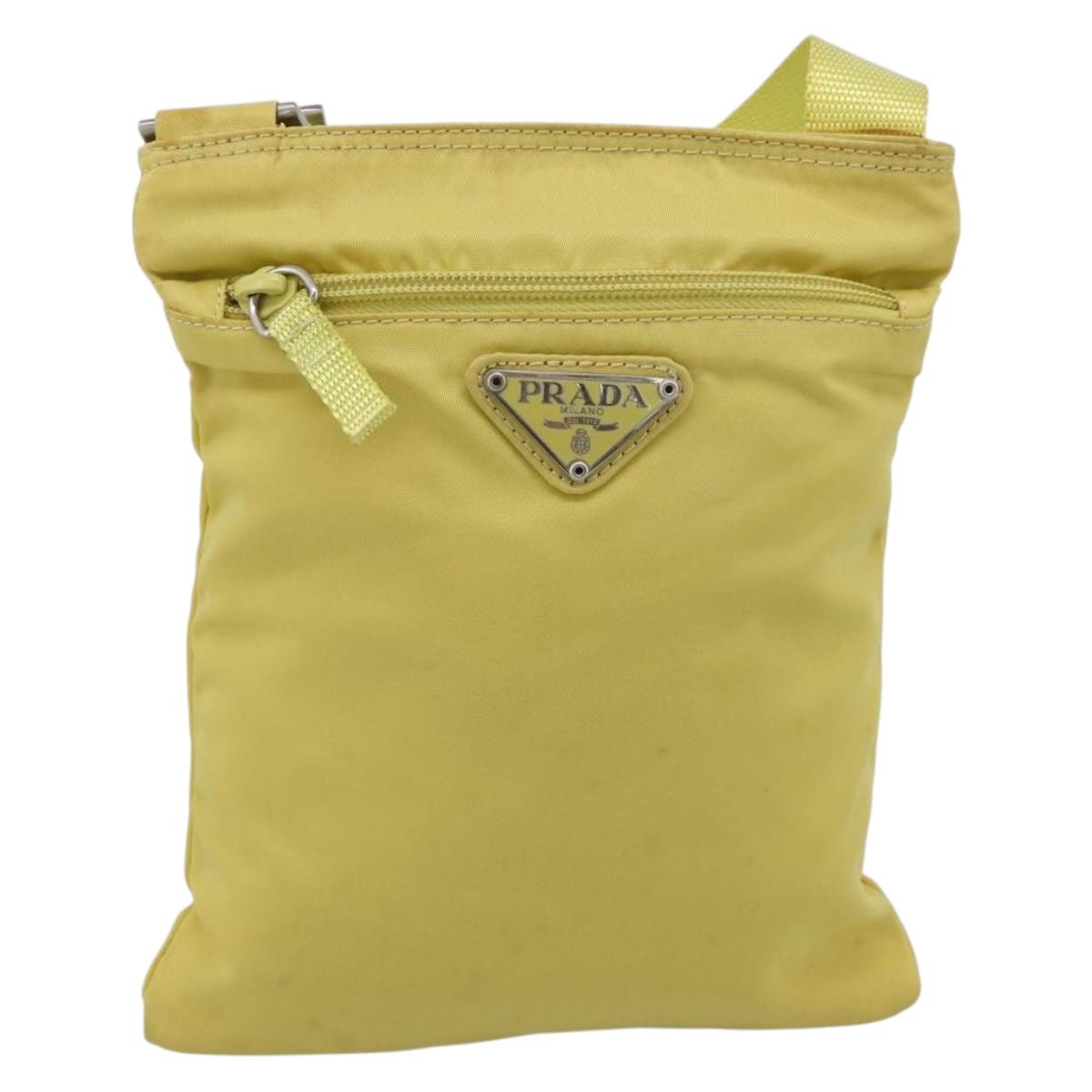 PRADA Shoulder Bag Nylon Yellow Silver Auth 212976
