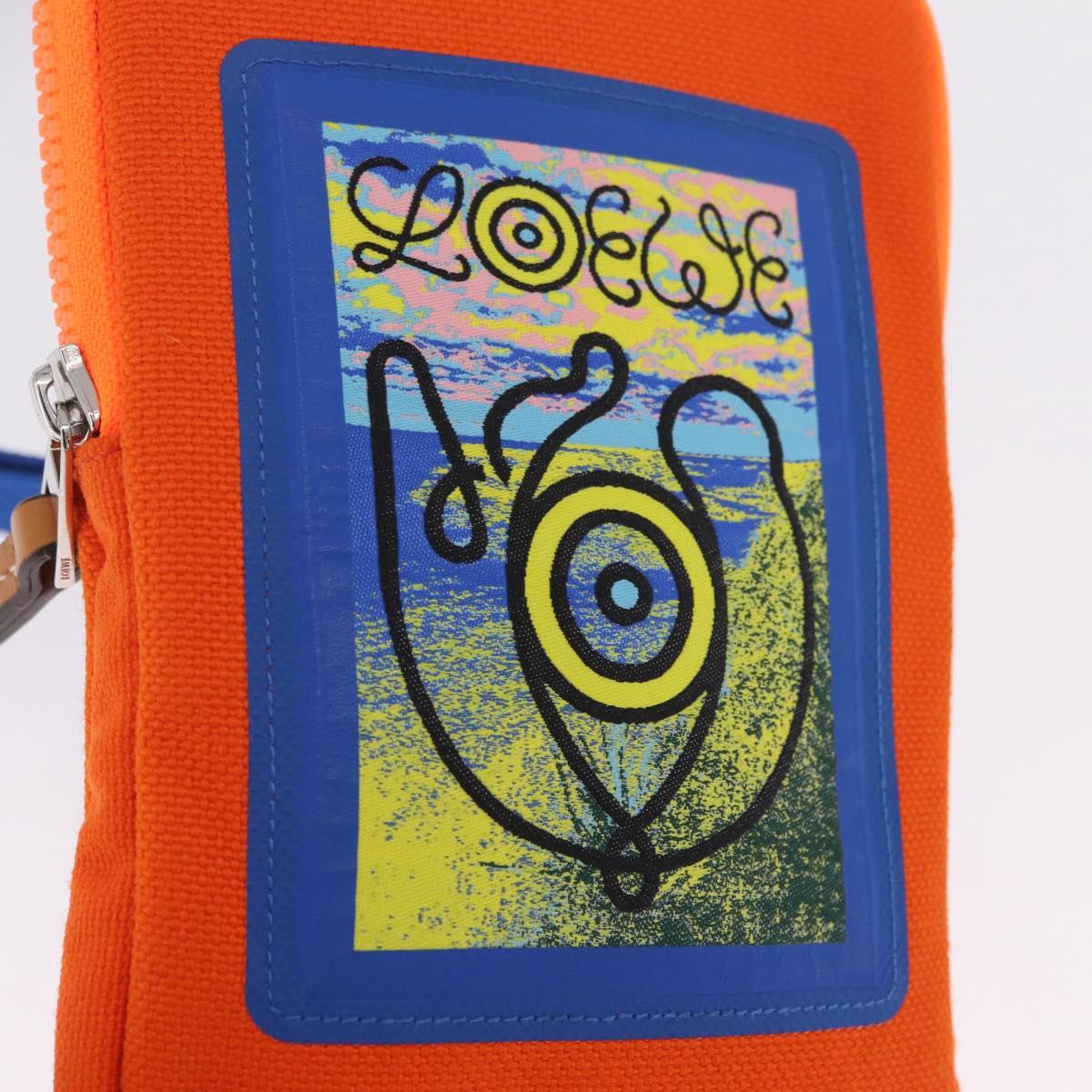 LOEWE Irohebe Nature Neck Pouch Shoulder Bag Canvas Blue Silver Auth 212977M