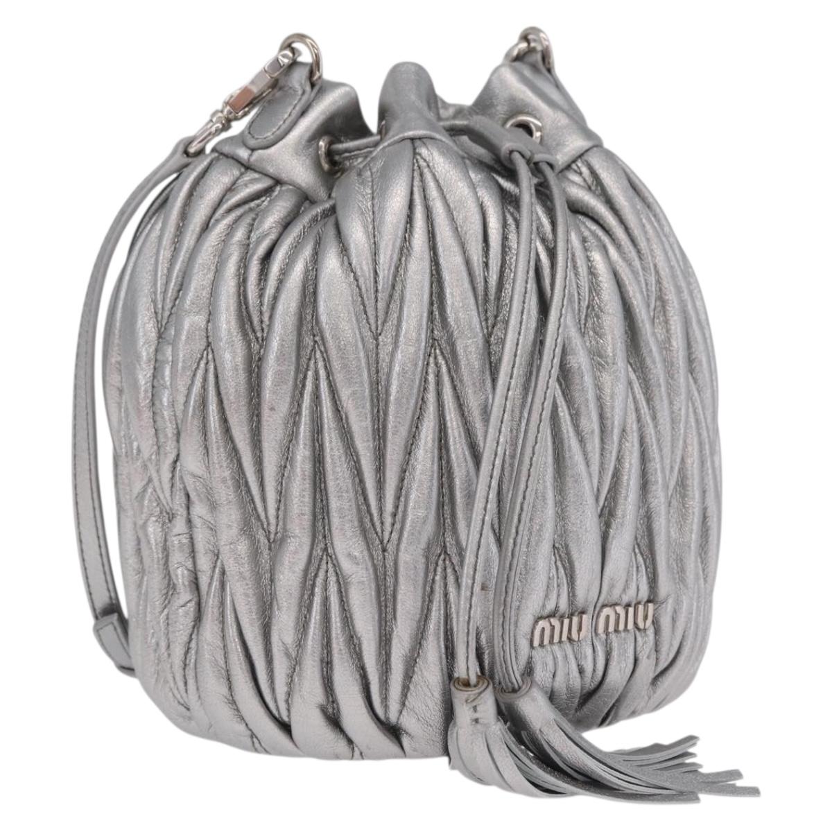 Miu Miu Matelasse Purse Shoulder Bag Leather Silver Auth 212978V