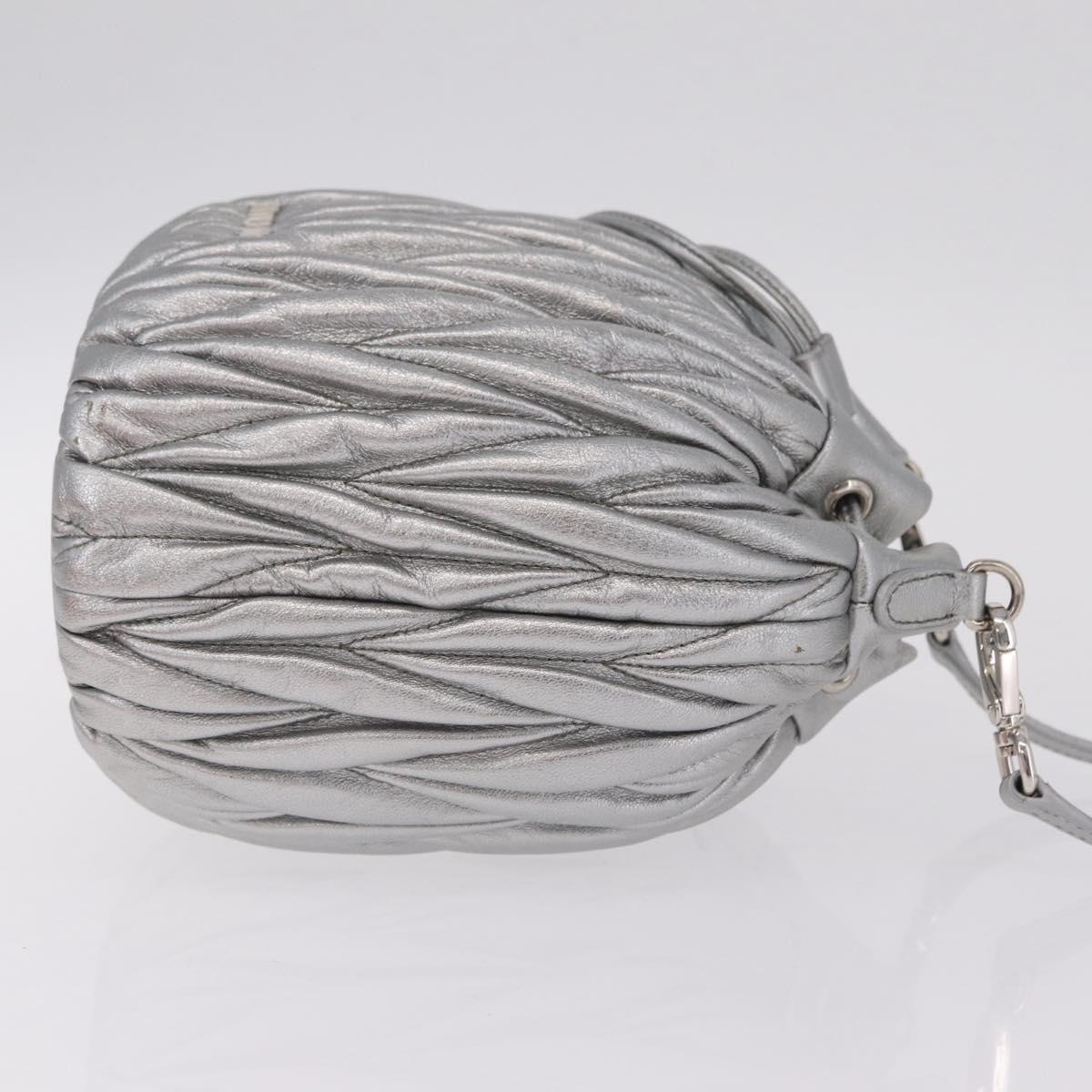 Miu Miu Matelasse Purse Shoulder Bag Leather Silver Auth 212978V